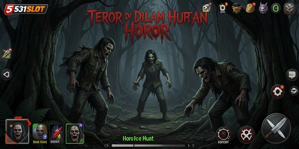 Screenshot 531SLOT menampilkan suasana mencekam di hutan horor.