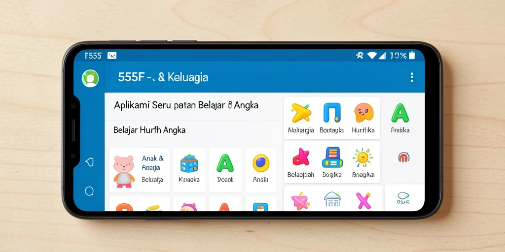 Antarmuka pengguna aplikasi 555F yang menarik dan edukatif.