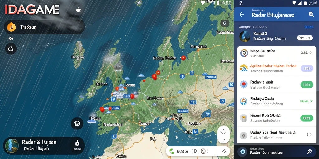 Screenshot antarmuka aplikasi IDAGAME menampilkan peta radar hujan yang jelas.
