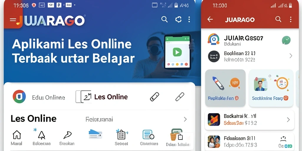 Screenshot aplikasi JUARAGO menampilkan antarmuka Les Online yang intuitif dan interaktif.